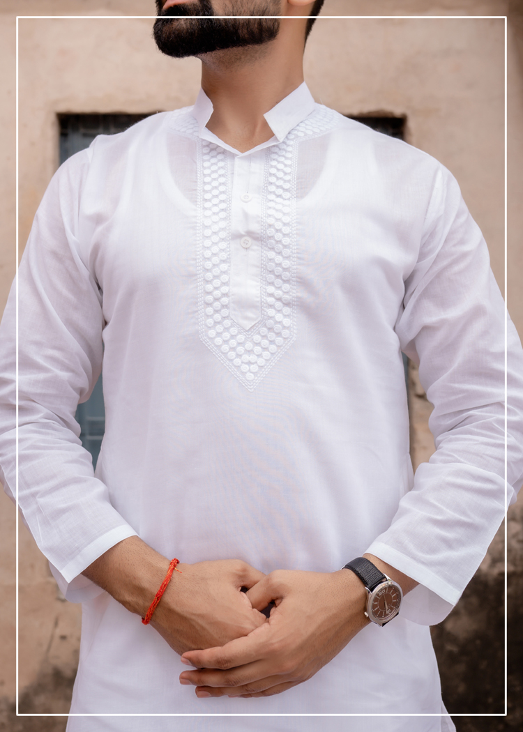 Gala Embroidery Lucknowi Kurta 